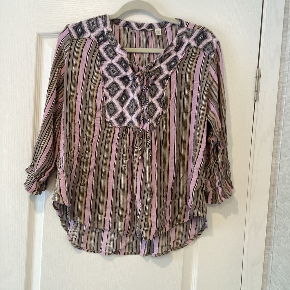 Cato Pink and Brown Striped Blouse size 18/20W EUC